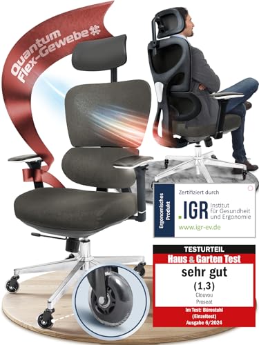 CLOUVOU PowerSeat Testsieger Ergonomischer Bürostuhl – Voll Anpassbar, Gaming, 200 kg