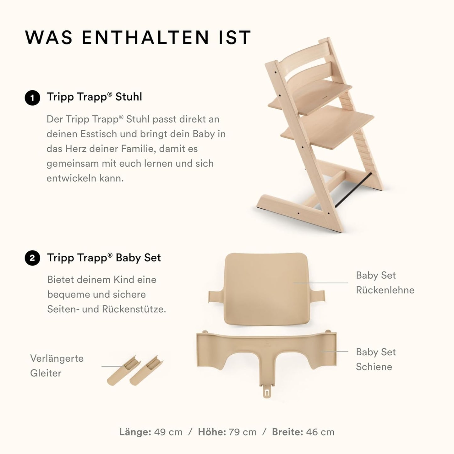 Stokke Tripp Trapp Hochstuhl – Mitwachsend, Verstellbar, Mit Baby Set, weiß