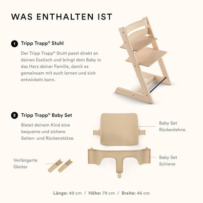 Stokke Tripp Trapp Hochstuhl – Mitwachsend, Verstellbar, Mit Baby Set, weiß