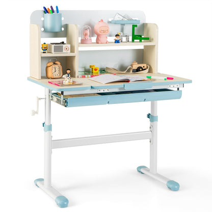 COSTWAY Kinder Schreibtisch höhenverstellbar - neigbare Tischplatte, Regal & Schublade