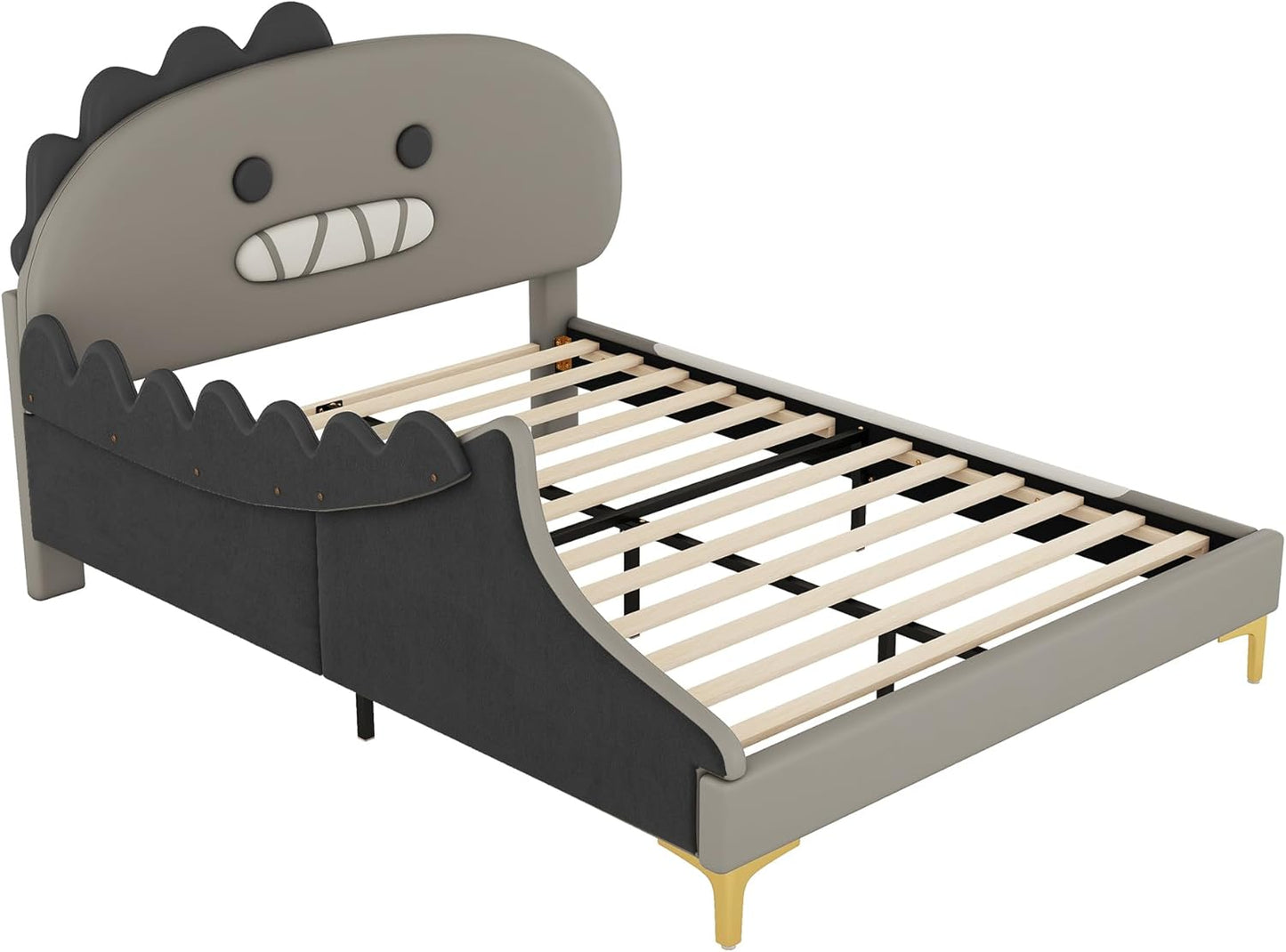 Bett 140x200 mit Lattenrost Kinder Mädchen Doppelbett, Kinderbett, Dinosaurierform, Bettgestell, Jugendbett, Bett für Jungen und Mädchen, PU, ohne Matratze