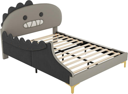 Bett 140x200 mit Lattenrost Kinder Mädchen Doppelbett, Kinderbett, Dinosaurierform, Bettgestell, Jugendbett, Bett für Jungen und Mädchen, PU, ohne Matratze