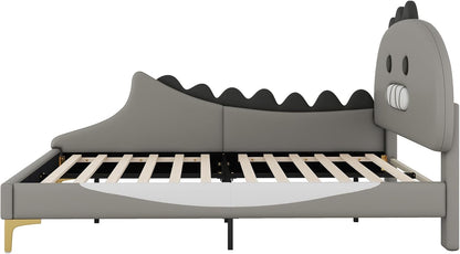 Bett 140x200 mit Lattenrost Kinder Mädchen Doppelbett, Kinderbett, Dinosaurierform, Bettgestell, Jugendbett, Bett für Jungen und Mädchen, PU, ohne Matratze