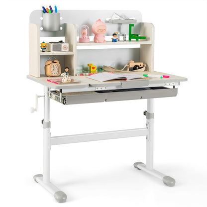 COSTWAY Kinder Schreibtisch höhenverstellbar - neigbare Tischplatte, Regal & Schublade