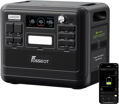 FOSSiBOT Tragbare Powerstation F2400, Solargenerator 2048Wh LiFePO4 Batterie-Backup mit 2400W 3X AC Ausgängen (4800W Peak) 230V, Power Station für Outdoor-Camping, Wohnmobil-Reisen, Hausgebrauch