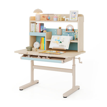 COSTWAY Kinder Schreibtisch höhenverstellbar - neigbare Tischplatte, Regal & Schublade