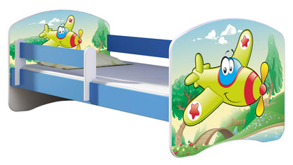 ACMA Kinderbett Jugendbett mit Einer Schublade und Matratze Blau mit Rausfallschutz Lattenrost II 140x70 160x80 180x80 (36 Feuerwehr, 160x80)