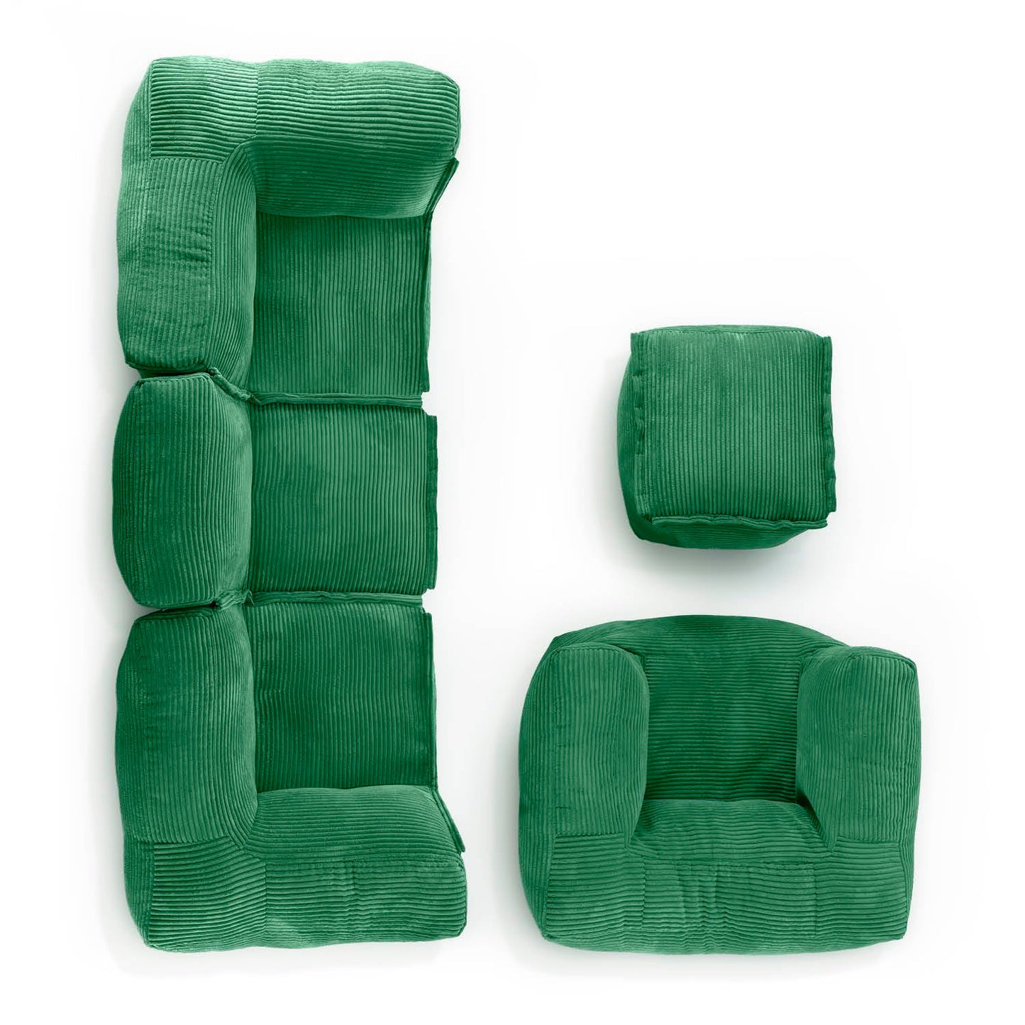 Lumaland Modulares Cord Sitzsack Sofa Set – Bean Bag Module mit EPS-Füllung, Weich, Indoor, Modern