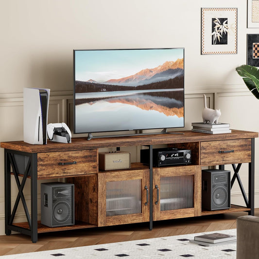 Generisch TV Lowboard Industrial Stil, Braun, 180 cm, Holz & Metall, für 60–70 Zoll Fernseher