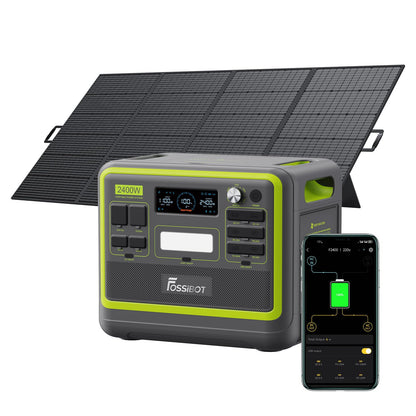 FOSSiBOT F2400 Solar Generator mit 200W Solar Panel, 2400W Tragbare Powerstation 2048Wh LiFePO4 with 3AC Ausgabe (4800W Peak), 13 Steckdosen Stromspeicher für Outdoor, Camping im Wohnmobil Backup