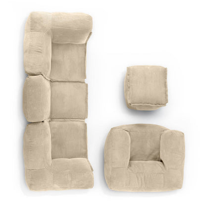 Lumaland Modulares Cord Sitzsack Sofa Set – Bean Bag Module mit EPS-Füllung, Weich, Indoor, Modern