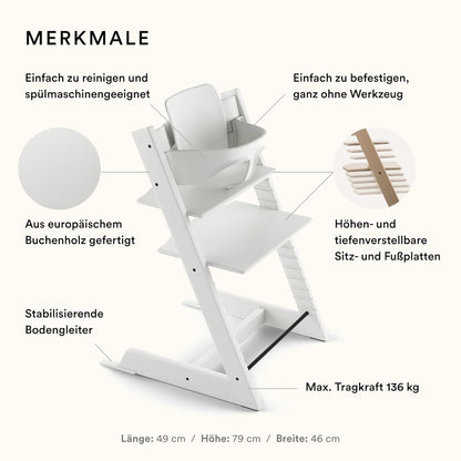 Stokke Tripp Trapp Hochstuhl – Mitwachsend, Verstellbar, Mit Baby Set, weiß