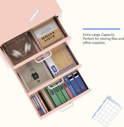 FLEXISPOT Rollcontainer Büro-Schrank mit 3 Schubladen | Mobiler Aktenschrank Metall Kommode mit Rollen | Schreibtisch Unterschrank für Zuhause & Büro