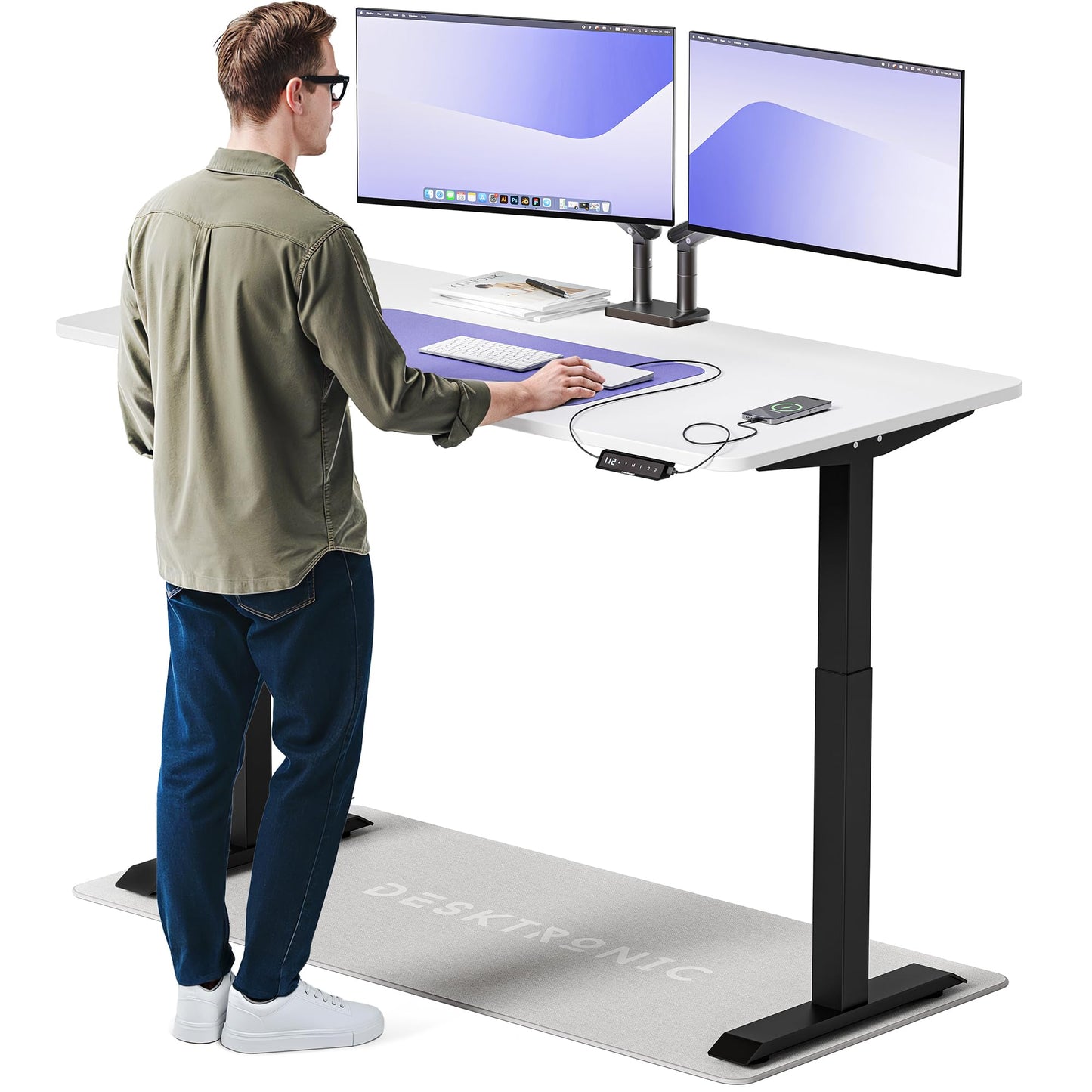 Desktronic HomeOne Elektrisch Höhenverstellbarer Schreibtisch, USB-Anschlüsse, Ergonomisch