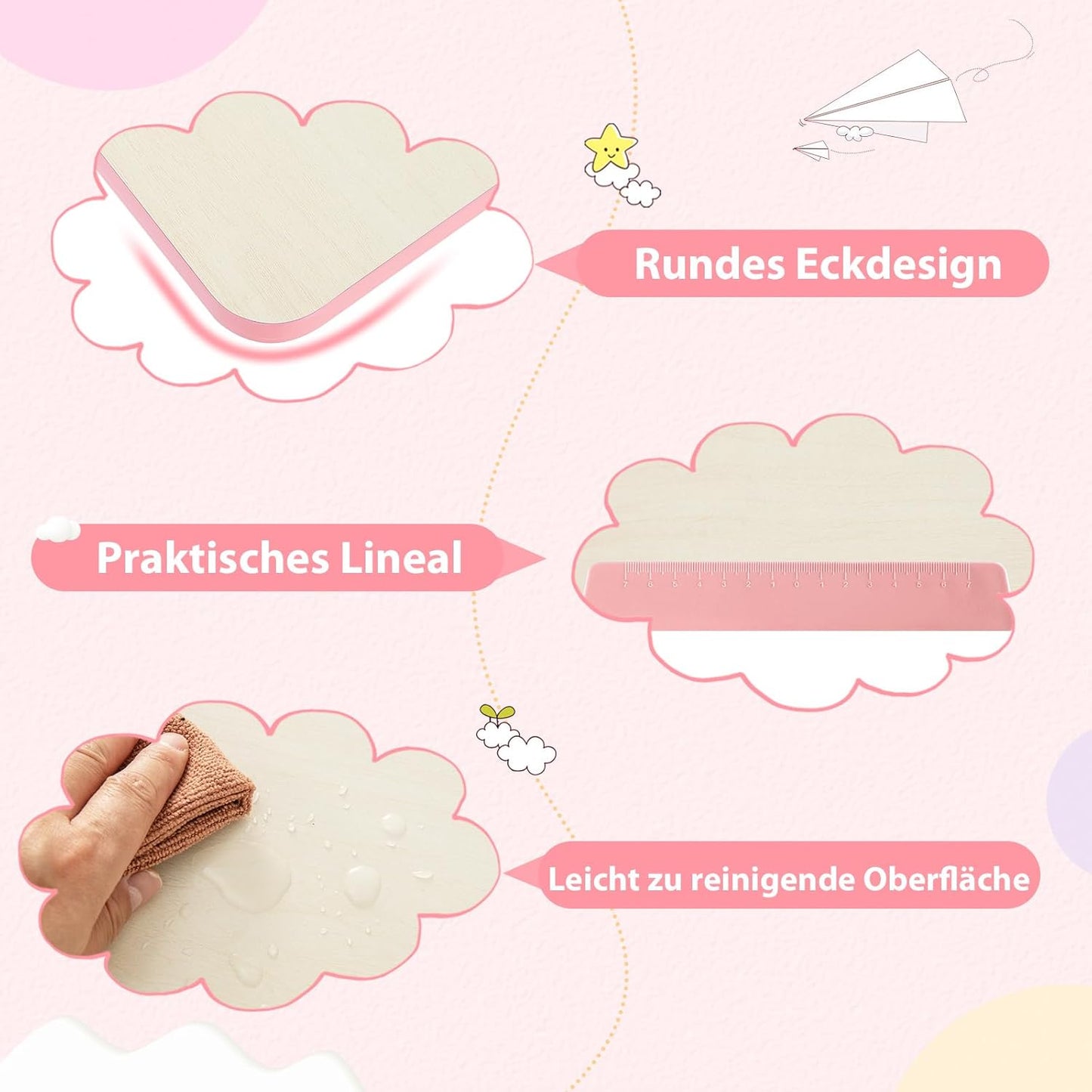COSTWAY Kinder Schreibtisch höhenverstellbar - neigbare Tischplatte, Regal & Schublade