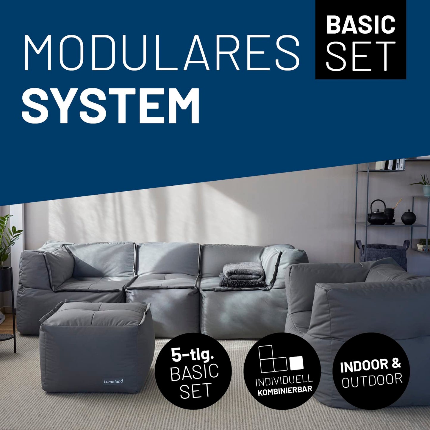 Lumaland Modulares Cord Sitzsack Sofa Set – Bean Bag Module mit EPS-Füllung, Weich, Indoor, Modern