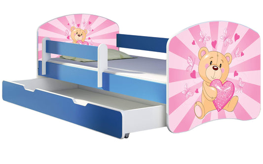 ACMA Kinderbett Jugendbett mit Einer Schublade und Matratze Blau mit Rausfallschutz Lattenrost II 140x70 160x80 180x80 (36 Feuerwehr, 160x80)