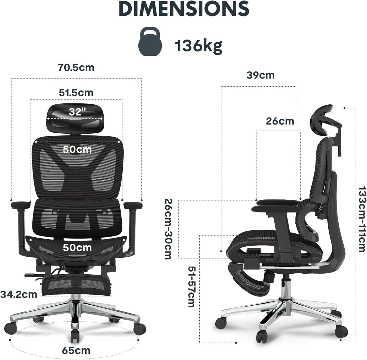 FLEXISPOT ErgoX Ergonomischer Bürostuhl mit Fußstütze – 5D-Rückenlehne, 3D-Armlehnen, Atmungsaktiv
