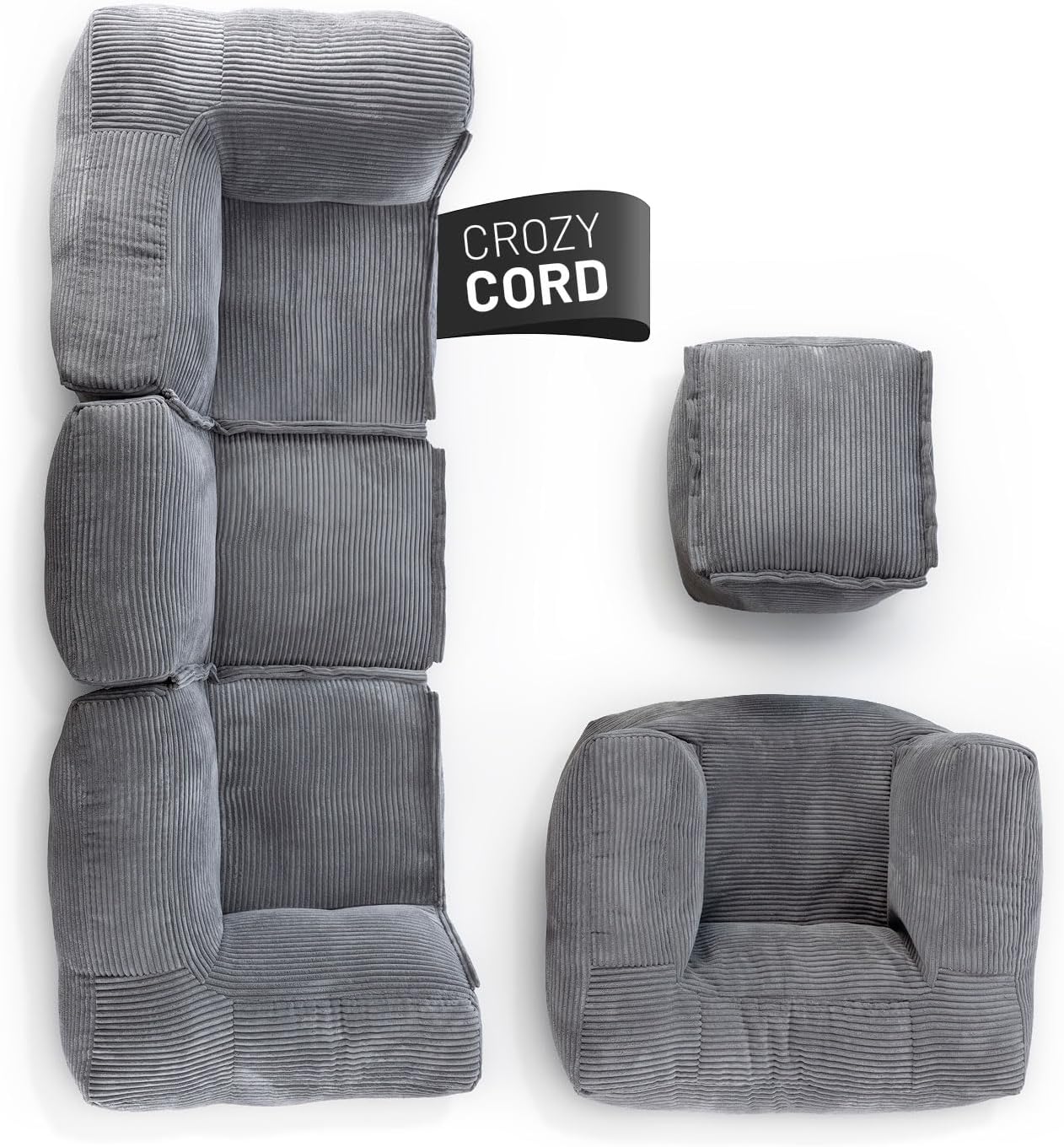 Lumaland Modulares Cord Sitzsack Sofa Set – Bean Bag Module mit EPS-Füllung, Weich, Indoor, Modern