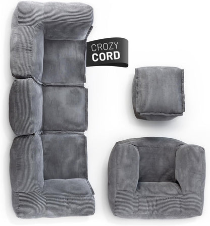 Lumaland Modulares Cord Sitzsack Sofa Set – Bean Bag Module mit EPS-Füllung, Weich, Indoor, Modern