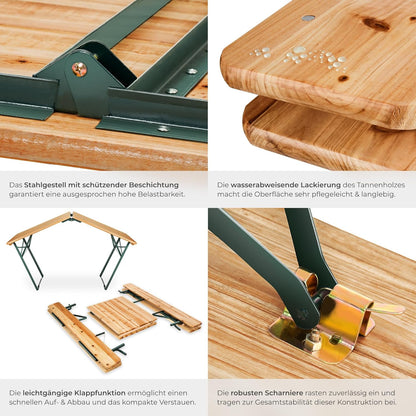 tectake Bierzeltgarnitur mit Lehne – Klappbares Gartenmöbel Set aus Holz & Stahl für bis zu 8 Personen
