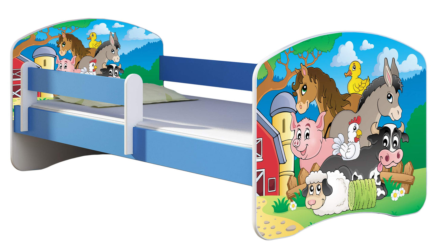 ACMA Kinderbett Jugendbett mit Einer Schublade und Matratze Blau mit Rausfallschutz Lattenrost II 140x70 160x80 180x80 (36 Feuerwehr, 160x80)