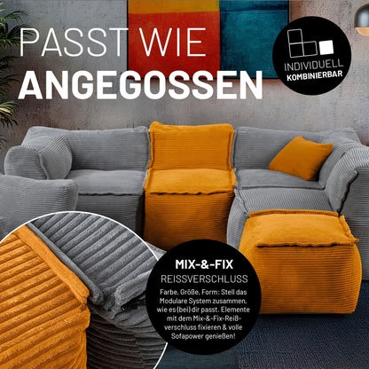 Lumaland Modulares Cord Sitzsack Sofa Set – Bean Bag Module mit EPS-Füllung, Weich, Indoor, Modern