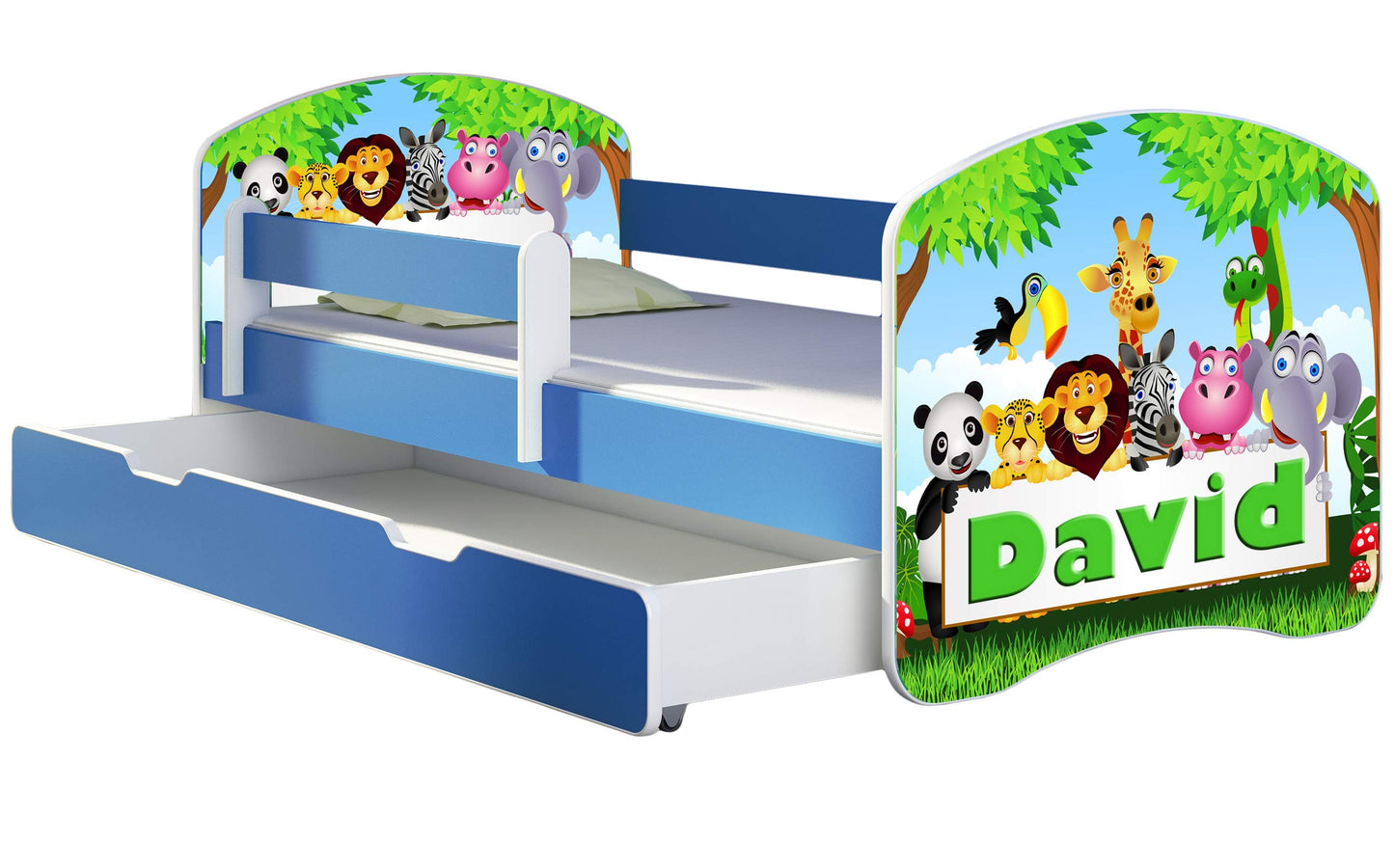 ACMA Kinderbett Jugendbett mit Einer Schublade und Matratze Blau mit Rausfallschutz Lattenrost II 140x70 160x80 180x80 (36 Feuerwehr, 160x80)