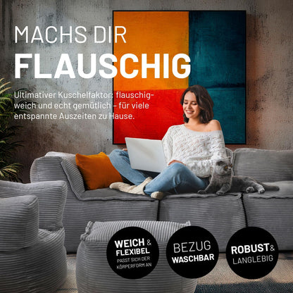 Lumaland Modulares Cord Sitzsack Sofa Set – Bean Bag Module mit EPS-Füllung, Weich, Indoor, Modern