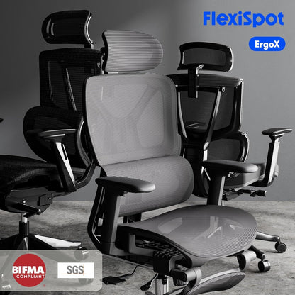 FLEXISPOT ErgoX Ergonomischer Bürostuhl mit Fußstütze – 5D-Rückenlehne, 3D-Armlehnen, Atmungsaktiv