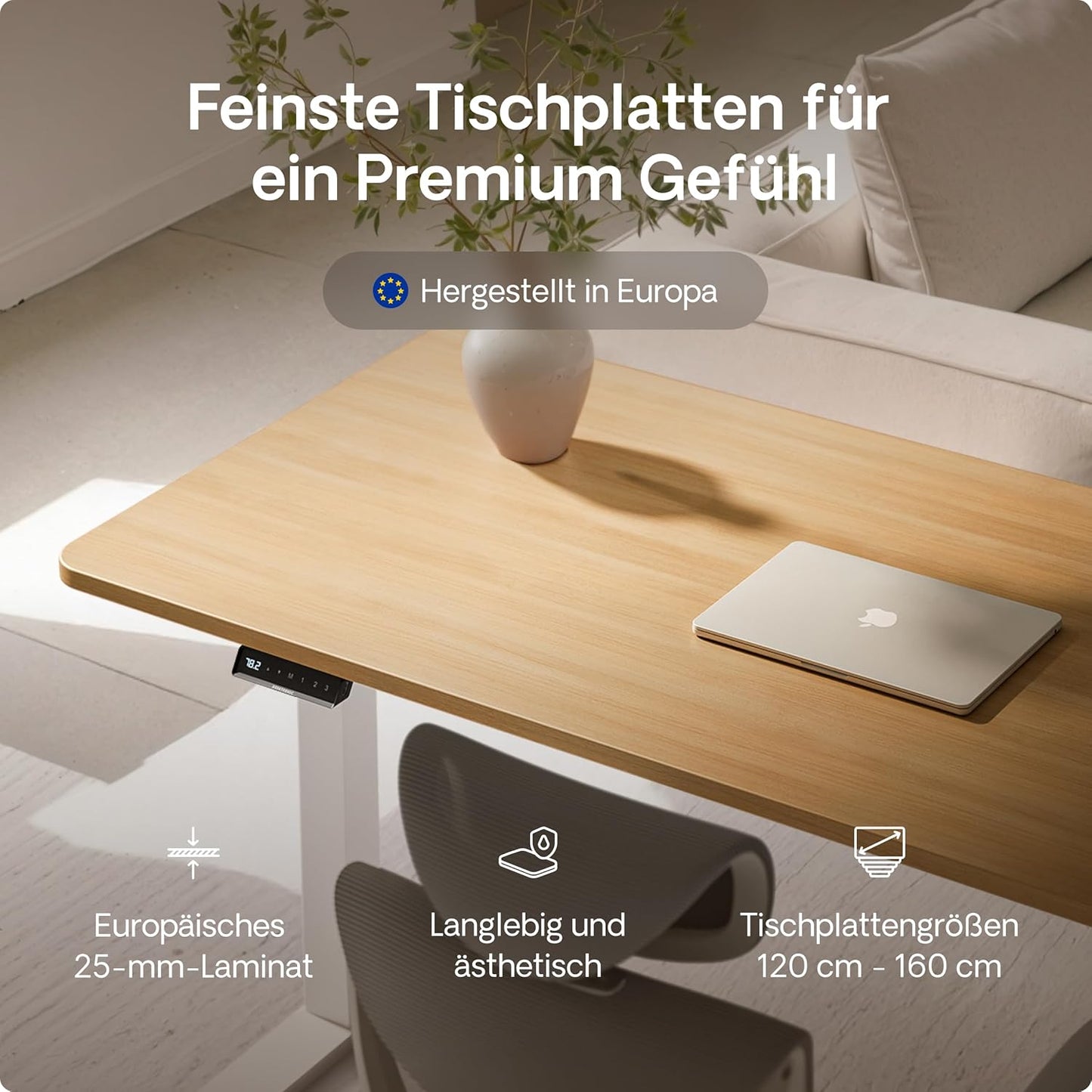Desktronic HomeOne Elektrisch Höhenverstellbarer Schreibtisch, USB-Anschlüsse, Ergonomisch