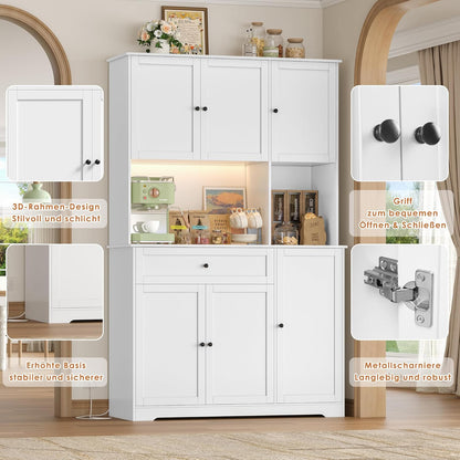 FirFurd Küchenschrank 180 cm mit LED, Steckdosenleiste & Weinregal – Buffetschrank mit Arbeitsplatte, Sideboard für Küche & Kaffeebar
