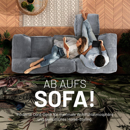 Lumaland Modulares Cord Sitzsack Sofa Set – Bean Bag Module mit EPS-Füllung, Weich, Indoor, Modern