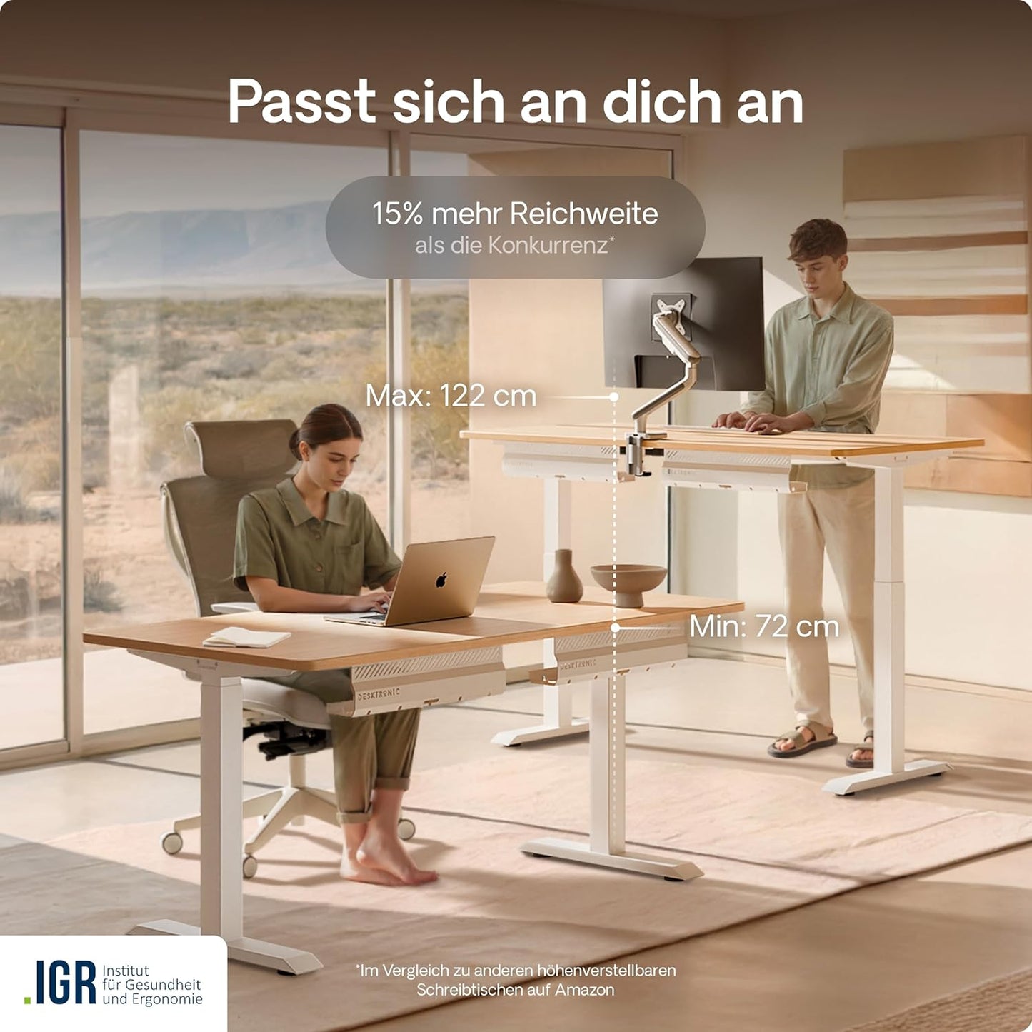 Desktronic HomeOne Elektrisch Höhenverstellbarer Schreibtisch, USB-Anschlüsse, Ergonomisch