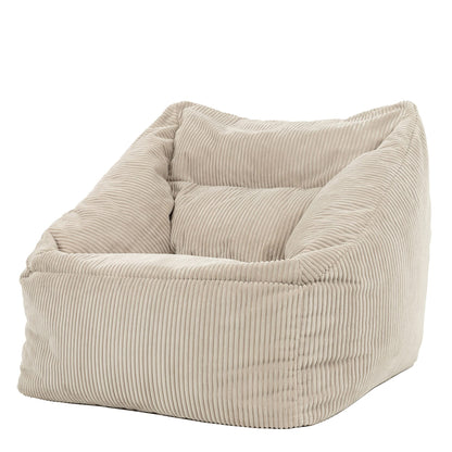 Icon Natalia Sitzsack Sessel mit Hocker Beige – Flauschiger Cord, Bean Bag Chair für Wohnzimmer & Büro