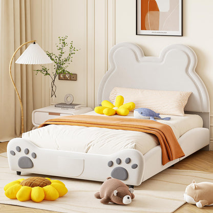 Bett 140x200 mit Lattenrost Kinder Mädchen Doppelbett, Kinderbett, Dinosaurierform, Bettgestell, Jugendbett, Bett für Jungen und Mädchen, PU, ohne Matratze