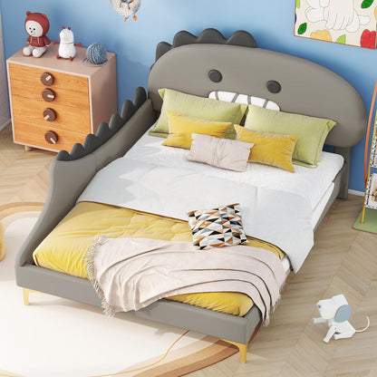 Bett 140x200 mit Lattenrost Kinder Mädchen Doppelbett, Kinderbett, Dinosaurierform, Bettgestell, Jugendbett, Bett für Jungen und Mädchen, PU, ohne Matratze