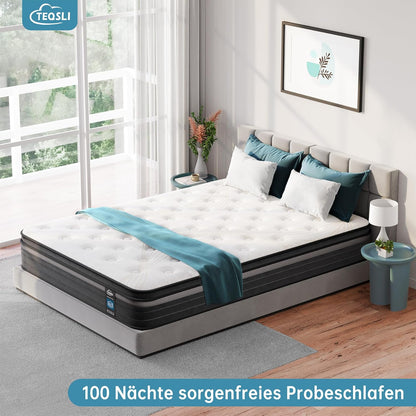 TeQsli Gel-Taschenfederkernmatratze – 9-Zonen, Orthopädisch & Ergonomisch, H3/H4, Gel-Memory-Schaum, Oeko-TEX & CertiPUR