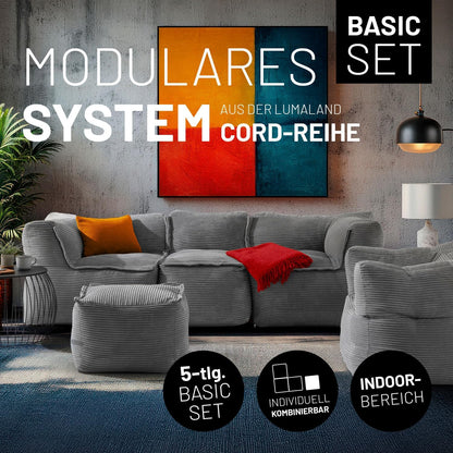 Lumaland Modulares Cord Sitzsack Sofa Set – Bean Bag Module mit EPS-Füllung, Weich, Indoor, Modern