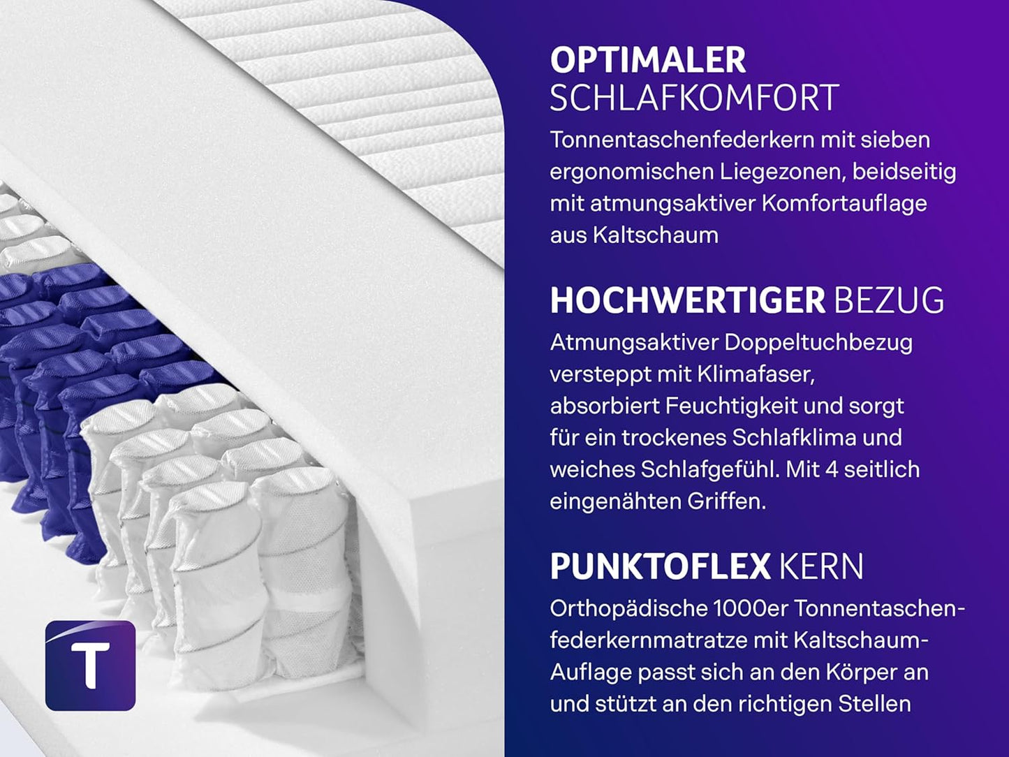 Traumnacht 7-Zonen Tonnentaschenfederkernmatratze, Orthopädisch, Öko-Tex, Premiumhöhe