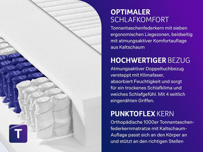 Traumnacht 7-Zonen Tonnentaschenfederkernmatratze, Orthopädisch, Öko-Tex, Premiumhöhe