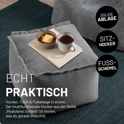 Lumaland Modulares Cord Sitzsack Sofa Set – Bean Bag Module mit EPS-Füllung, Weich, Indoor, Modern