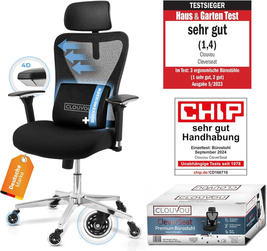 CLOUVOU CleverSeat Ergonomischer Bürostuhl – Verstellbar, bis 150 kg