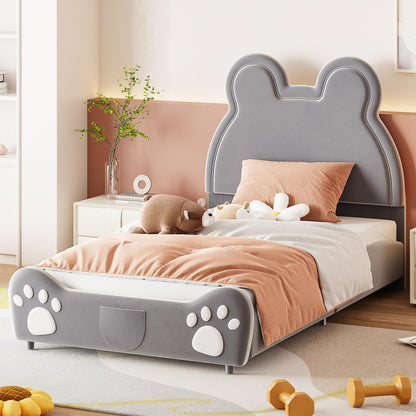 Bett 140x200 mit Lattenrost Kinder Mädchen Doppelbett, Kinderbett, Dinosaurierform, Bettgestell, Jugendbett, Bett für Jungen und Mädchen, PU, ohne Matratze
