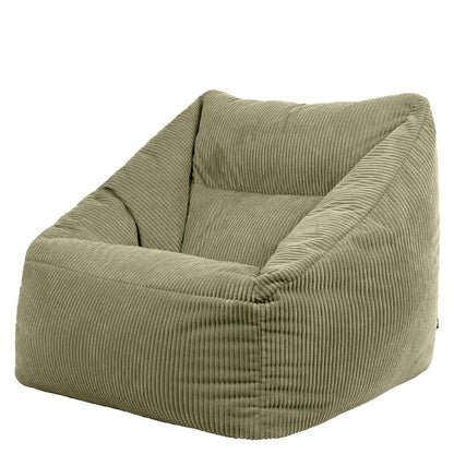 Icon Natalia Sitzsack Sessel mit Hocker Beige – Flauschiger Cord, Bean Bag Chair für Wohnzimmer & Büro