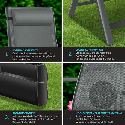 KESSER Gartenstuhl Hochlehner – Klappstuhl Aluminium, Wetterfest, Mit Kopfkissen, Outdoor