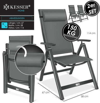 KESSER Gartenstuhl Hochlehner – Klappstuhl Aluminium, Wetterfest, Mit Kopfkissen, Outdoor