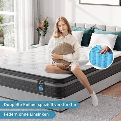 TeQsli Gel-Taschenfederkernmatratze – 9-Zonen, Orthopädisch & Ergonomisch, H3/H4, Gel-Memory-Schaum, Oeko-TEX & CertiPUR