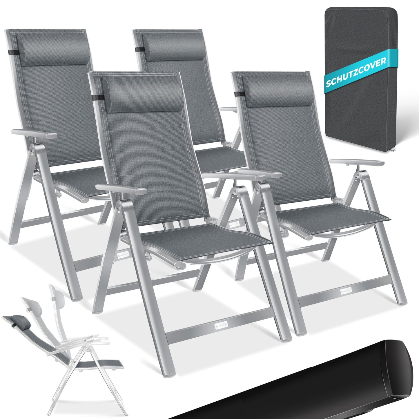 KESSER Gartenstuhl Hochlehner – Klappstuhl Aluminium, Wetterfest, Mit Kopfkissen, Outdoor