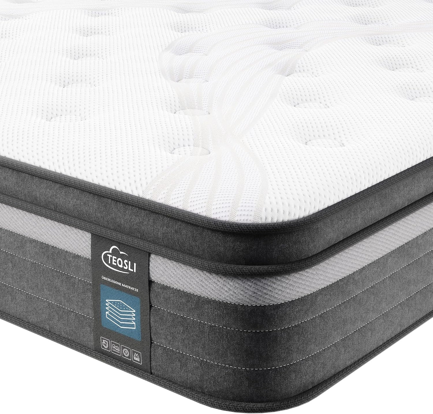 TeQsli Gel-Taschenfederkernmatratze – 9-Zonen, Orthopädisch & Ergonomisch, H3/H4, Gel-Memory-Schaum, Oeko-TEX & CertiPUR
